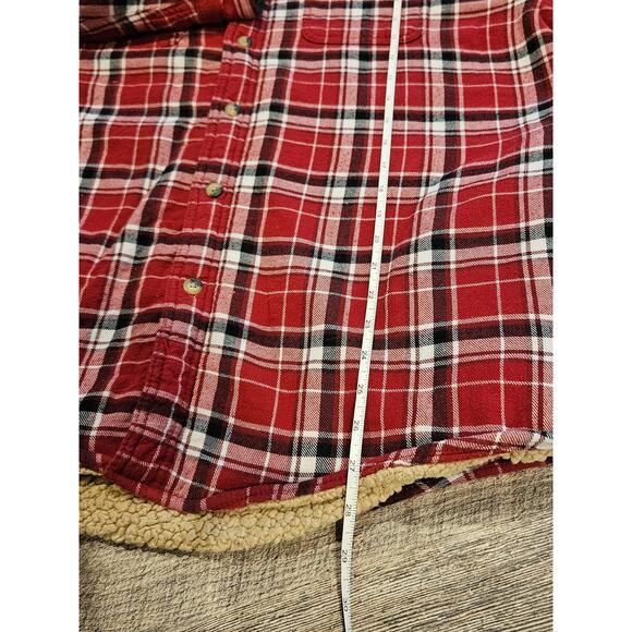 Wrangler sherpa lined flannel jacket red plaid mens XL camp chore button down - Picture 4 of 7